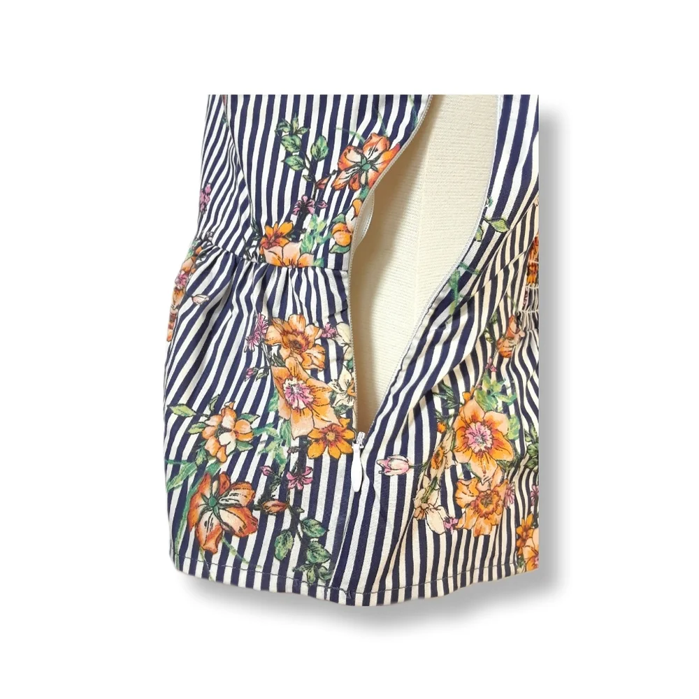 Iris Striped Tank Top Womens Fit & Flare Sleeveless Floral Bow Padded Low Cut-L - Picture 9 of 16